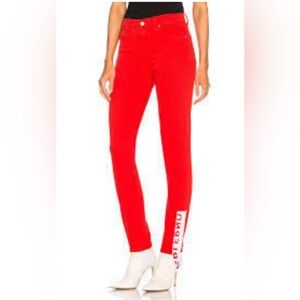 GRLFRND red stirrup 5 pocket jeans chic &  statement making